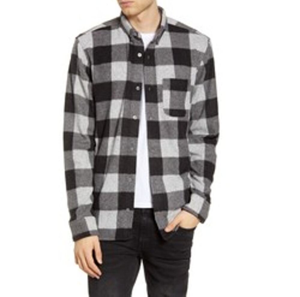 BP. Men's Plaid Button-Down Knit Flannel Shirt Size XL Black/White Long Sleeve